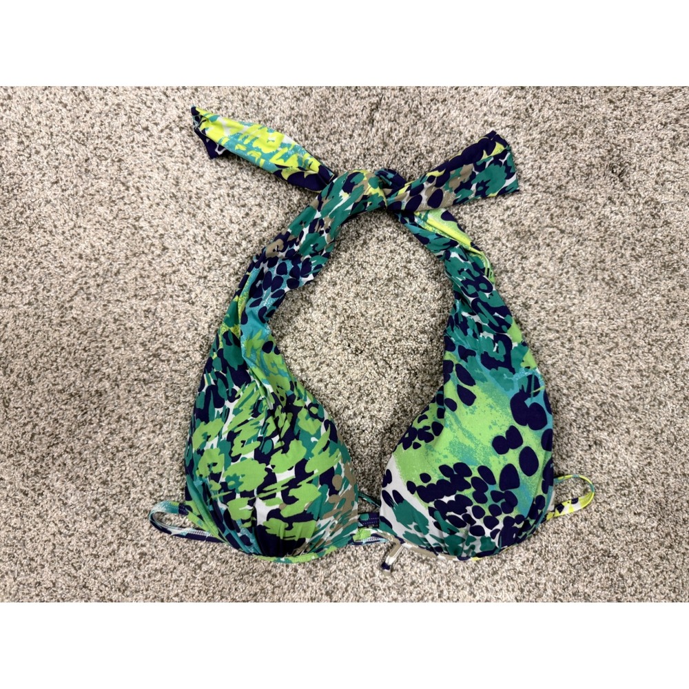 Zingara Bikini Top Womens Green Blue Excellent Abstract Leopard Halter Tie‎